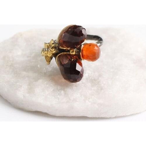 Two Sultanite and Orange Zircon Womens Gold Plated Silver Ring, Woman 925 Silver Sultanite Handmade Ring, Colorful Oval ring