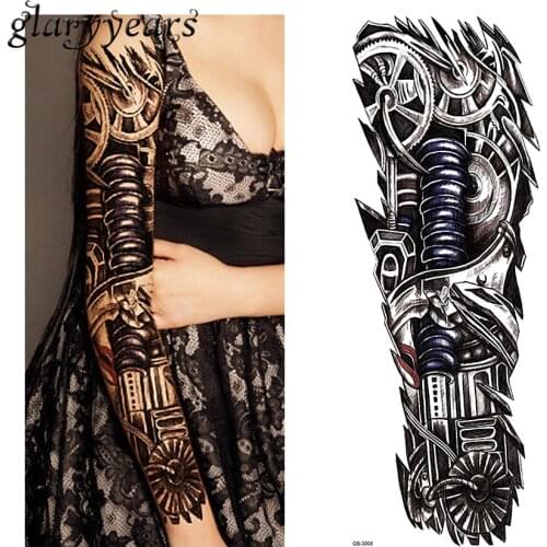 1 Piece Tattoo Sticker Robot Machine Gear Pattern Temporary Full Flower Arm Body Art Women Men Fake Tattoo Sticker Decal QB-3008