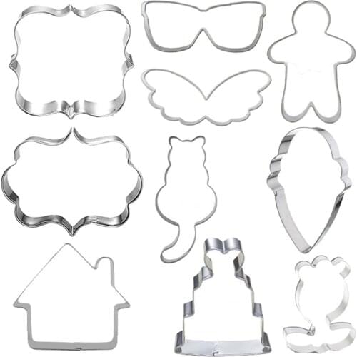 10Pcs Stainless Steel Cookies Moulds Butter Biscuits Cutter Nonstick Pastry Household Diy Kitchen Cake Baking Decorate Tools