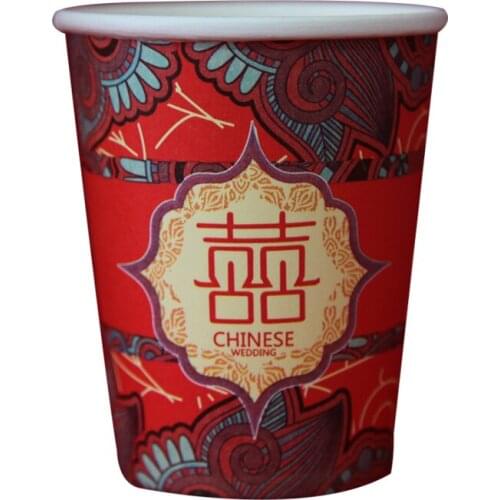 100pcs/pack 250ml Chinese Traditional Wedding Supplies Disposable Paper Cups Drinking Accessories Party Decoration