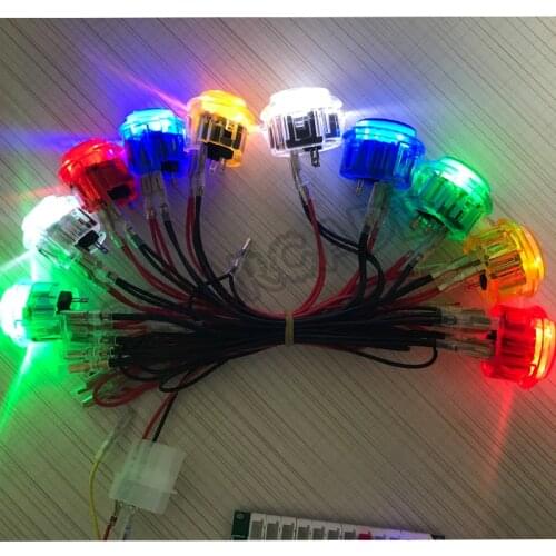 12pcs/lot Arcade Push Button Snap 24mm Transparent Switch Buttons LED Lighting 5V 12V for DIY Raspberry pi MAME PC Pandora Game