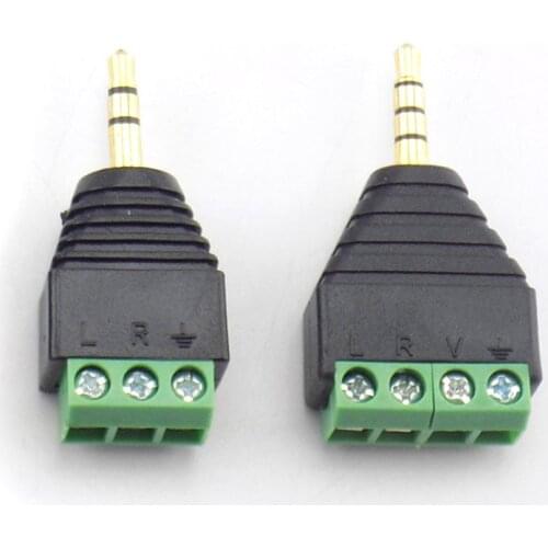 3.5mm 3 Pole 4 Pole male Connector Terminal 3pin 4pin Audio AUX earphone adapter To Headphone Jack Stereo Plug Solderless DIY