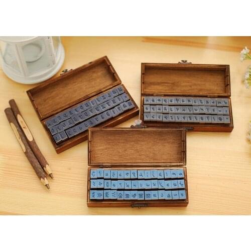42Pcs per set Handwriting Alphabet letter Wooden Stamp Set Retro Vintage Craft Rubber Stamp New diy Wooden Box