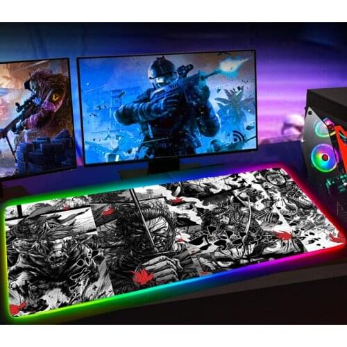 RGB Ghost of Tsushima Large Mause Pad Alfombrilla Raton 90X30 Mousepad Keyboard Pad Rubber No-slip with Backlit Mausepad 25X35