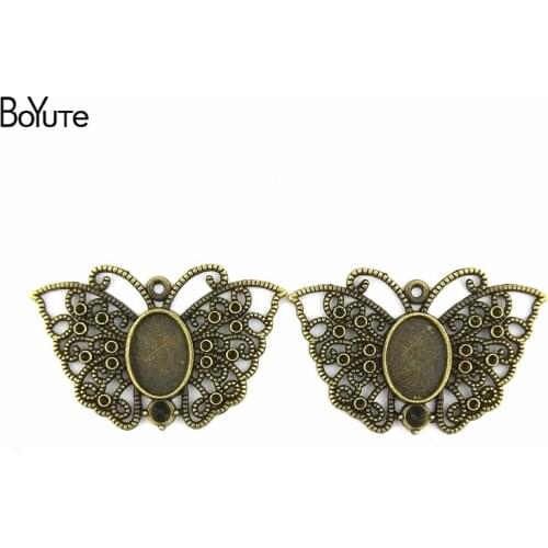 BoYuTe (60 Pieces/Lot) 14*10MM Cabochon Base Vintage Antique Bronze Butterfly Bezel Pendants for Diy Accessories Parts Wholesale