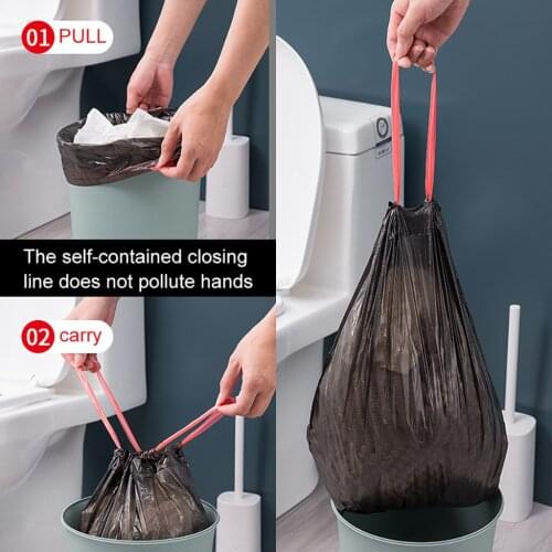 Household Portable Thickened Garbage Bag Drawstring Closure Kitchen Garbage Trash Bag Disposable Large Super Load-bearing