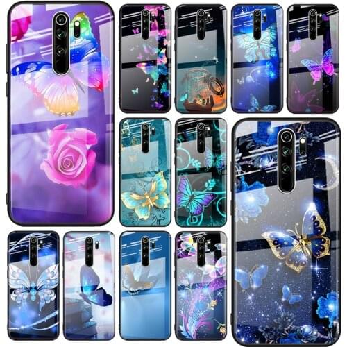 Tempered Glass Cover Beautiful butterfly For Xiaomi Redmi Note 10 10S 9T 9S 9 8T 8 7 5G Pro Max Shockproof Phone Case
