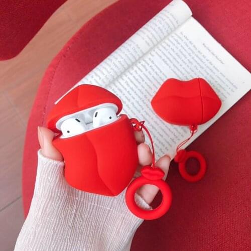 DHL for 50 Sets Protective Cover For AirPods Case Sexy Red Lips Earphone Case For Apple Airpods 2 Silicone Case With Ring Strap
