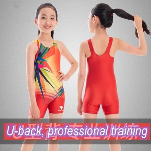 Training swimsuit for boys and girls, quick-drying sunscreen for children, U-shaped boxer one-piece childrens competition swims