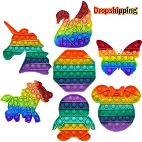 Fidget Reliver Stress Toys Rainbow Push It Bubble Antistress Toys Adult Children Sensory Toy To Relieve Autism