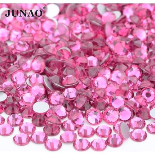 JUNAO SS 6 8 10 12 16 20 30 Rose Color Nail Art Decoration Glass Rhinestones Flatback Crystal Strass Glass Stone DIY Manicure