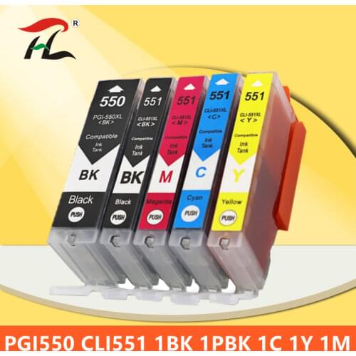YLC 1set 5colors PGI550 PGI-550 CLI-551 compatible ink cartridge for Canon IP7250 MG5450 MX925 MG5550 MG6450 MG5650 MG6650 MX725