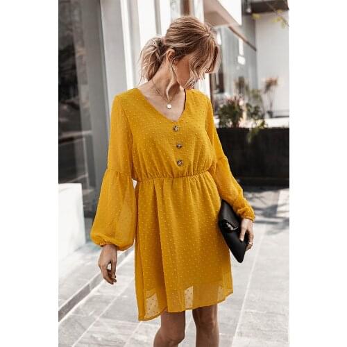 Real shot multicolor waist and knee V-neck dress 2020 summer