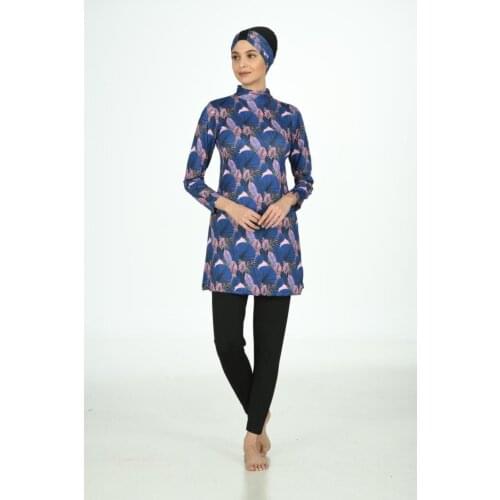 Muslim Womens Swimwear Navy Blue Hasema Dress Quality 2021 Season 1headscarf Islamic Size Option Made in Turkey Quality HBCV0000