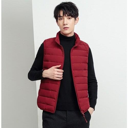 Stand Collar Sleeveless Down Tops Winter Mens Fashion Business Casual Warm Waistcoat Slim Fit Light Down Vest Male