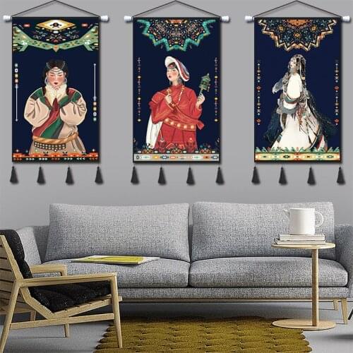 Nation Wind Tapestry Rectangle Hand-painted Portrait Printed With Tassel Living Room Background Wall Home Decor Art Handicraft