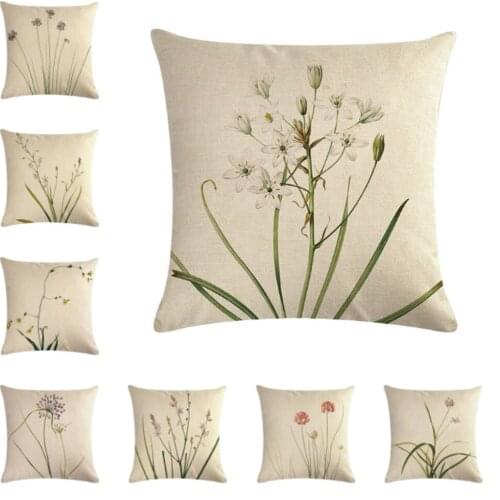 Plant Cotton Linen Cushion Cover Mistletoe Acorus Calamus Sour Cherry Poppy Pattern Home Decoration Pillowcase 45*45cm