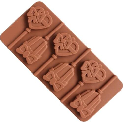 New Fondant Moulds 5 Holes Heart Gift Creative Star And Heart Shaped 3D Silicone Bakeware Lollipop Mold E641