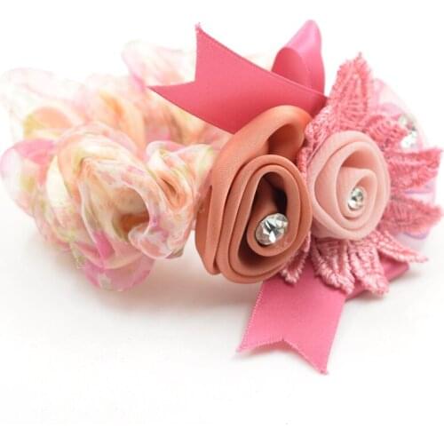 New Arrival Flower Ribbon Crystal Elastic Rubber Yarn Telephone Wire Hair Bands Ponytail Holder Hair Accessories