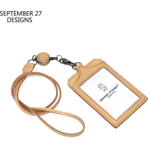 New Fashion ID Badge Neck Lanyard For Office Work Genuine Leather Luxury Handmade Vertical Style Identity Bus Card Holder Tag