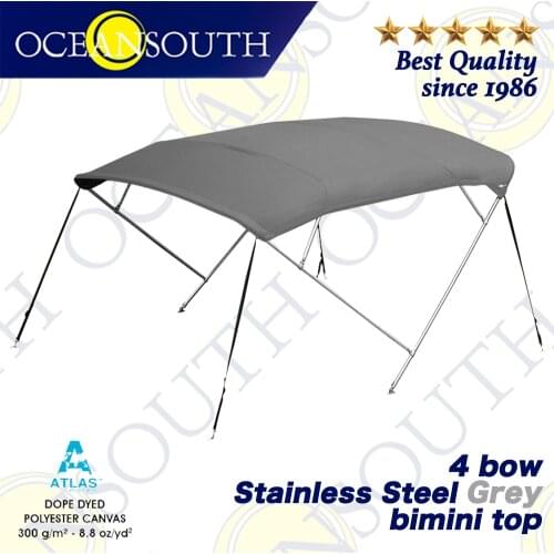 Oceansouth Stainless Steel 4 Bow Bimini 25mm 316 Tube Heavy-Duty Boat-cover Top Canopy Water Sun proof UV Protection Grey
