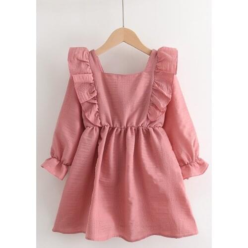 Girls' Ruffled Square Collar Solid Color Dress Toddler Fall Clothes 2021 Flower Dresses Kids Dresses Girls Korean Baby Clothes