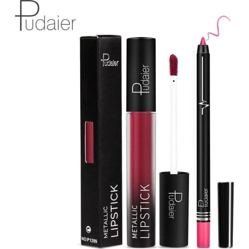 Pudaier Matte Fog Face Lip Gloss Lip Liner Matte Lip Gloss Lipstick Suit Makeup Goods Cosmetic Gift for Women Hot Selling