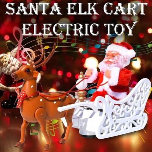 Christmas Santa Claus Doll Elk Sled Electronic Music Car Toy Ornament Xmas Electric Doll Decorations Home Child Kids Xmas Gifts