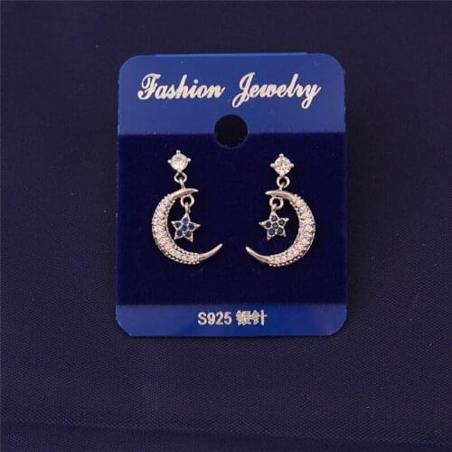 Hot Sale Women Earrings Moon And Stars Pattern With Sparkling Crystals Valentine Gift Copper Dropshipping