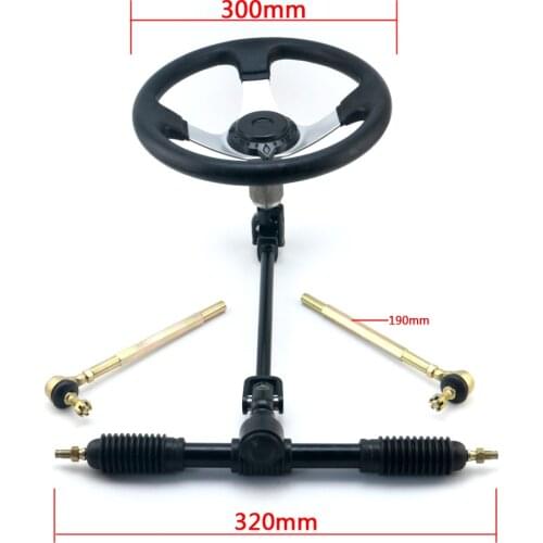 320mm Gear Rack Pinion 300mm Steering Wheel 380mm U Joint Tie Rod Knuckle Assembly for Chinese 125cc 250cc Go Kart Quad Parts