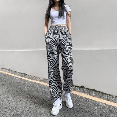 Hip Hop Streetwear Pants Zebra Stripe Print Sweatpants Joggers Women Fashion Harajuku Stripe Trousers Women HG0107