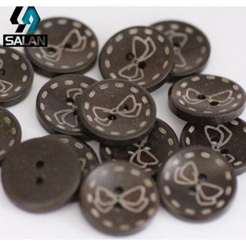 Spot Wholesale Wooden Paint Round Laser Carving Bowknot High End Handmade DIY Blend Wooden Button