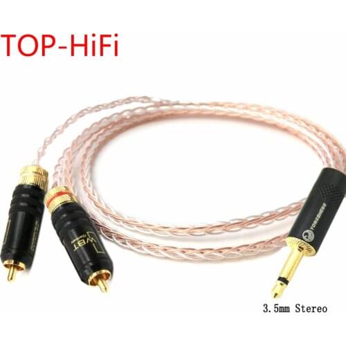TOP-HiFi 1/8 3.5mm Male to 2 RCA Male 8cores Litz braid 7N OCC Hybrid Silver plated cable Audio Adapter Cable