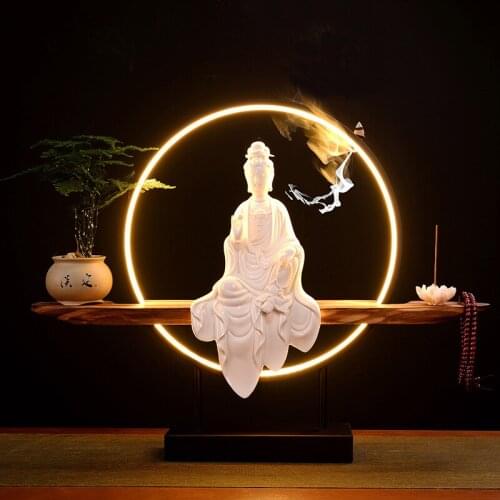 Chinese style porch large lamp zen furnishing articles Suet jade porcelain guanyin furnishing articles desk decoration