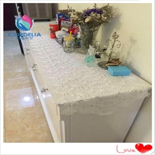 High quality korean fashion style white lace TV cover with cutout flower for home decoration cabinet cushion case towel for sale