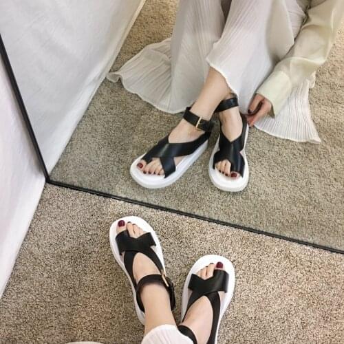 Hot 2021 Women Summer Sandals Casual Cross-strap Black Ankle Strap Fashion Beach Flats Open Toe Office Ladies Shoes 35-40