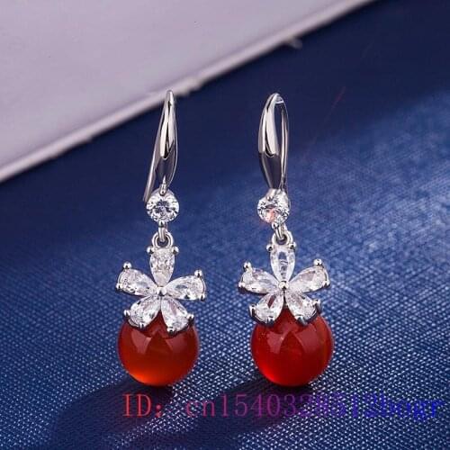 Jade Bead Earring Women Chalcedony Fashion Green 925 Silver Amulet Natural Gifts Jewelry