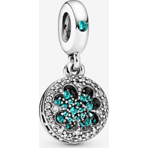 Fit Pandora bracelet original charm 925 sterling silver four leaf clover pendant green Zircon beads making DIY jewelry for women