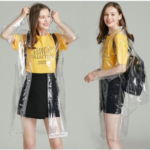 New Fashion EVA Women Poncho With Hood Ladies Waterproof Long Transparent Raincoat Adults Outdoor Rain Coat