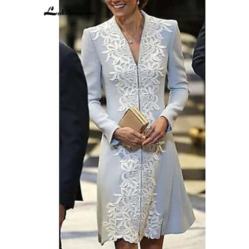 2020 A-Line Mother of the Bride Dress Plus Size V Neck Short Polyester Long Sleeve with Appliques Vestido de Madrina