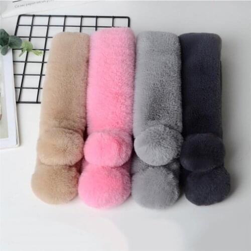 8 Colors 70cm*9cm Winter Faux Fur Collar & Pompom Scarf Women Faux Rex Rabbit Fur Scaves Fur Neckerchief Wraps 2018 Hot Sale
