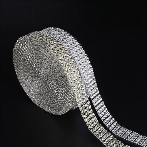 10Yards/Roll Net Drilling Diamond Rhinestone Wrap Ribbon Wedding Party Home Decoration Event Party Supplies 4 Rows 2Cm Width