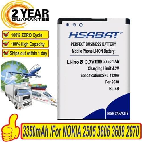 100% Original HSABAT 3350mAh BL-4B Battery For NOKIA 2505 3606 3608 2670 2660 2630 5000 6111 7070 7088 7370 7373 7500