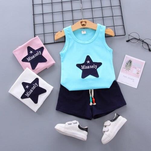 New Summer TOPS Children Boys Girls Baby Fashion Infant Clothing Set Kids Cotton Cartoon star Vest Shorts 2PCS/Sets Suit Twinset