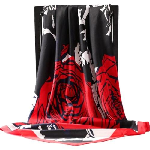2021 Autumn Fashion Dustproof Kerchief Popular Sunscreen Square Bandanna Female 90X90CM Silk Scarves Luxury Colour Print Shawls