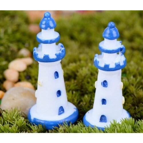 5Pcs/lot Micro Landscape Decoration Mediterranean Wind White Blue Edge Lighthouse Aquarium Handmade Ornaments KS 037