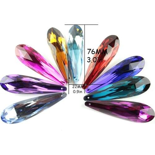 76mm 50pcs Crystal Long Teardrop Chandelier Pendants Feng Shui Lamp Parts for Wedding Home Lamp Decoration