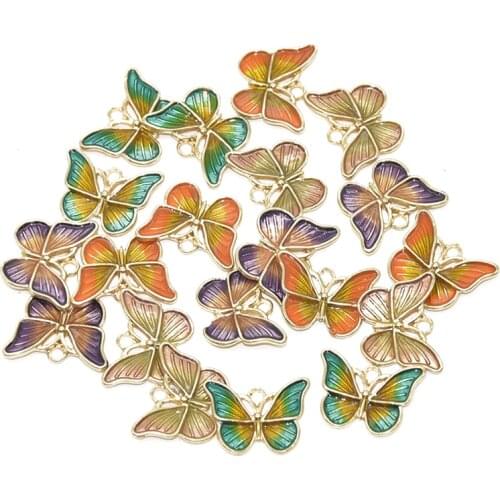 8pcs Colorful Butterfly Enamel Charms Alloy Metal Drop Oil Pendants For Necklace Bracelet DIY Jewelry Accessories Making 19*14mm