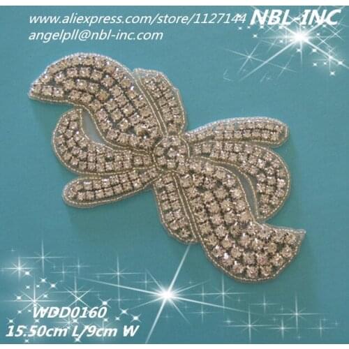 Rhinestone beaded applique patch bow WDD0160