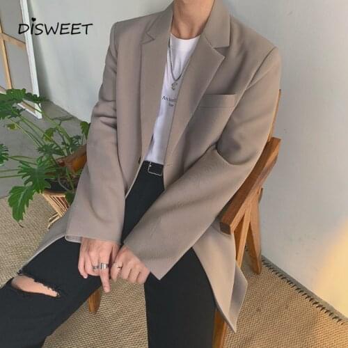 Solid Long Sleeve Blazer Men Korean Loose Single Breasted Boy Suit Simple Slim Pocket Blazer Mens